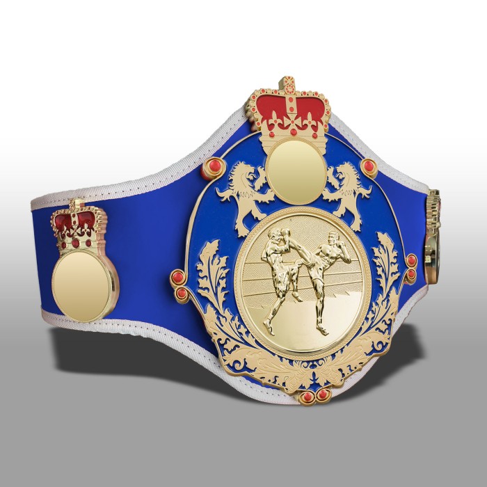 QUEENSBURY PRO LEATHER THAI BOXING CHAMPIONSHIP BELT - QUEEN/BLUE/G/TBOG -10+ COLOURS